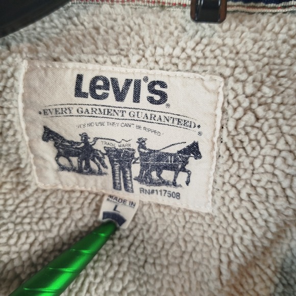 Levis Strauss Trucker Button Jacket Sherpa Lined Olive Green Mens Sz Large - Picture 5 of 15